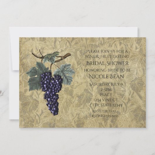 Paarse Druiven Fruit Wijnproeverij Uitnodiging (Voorkant)