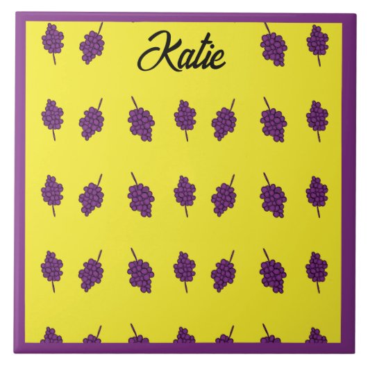 Paarse druiven gepersonaliseerd geel tegeltje (Voorkant)