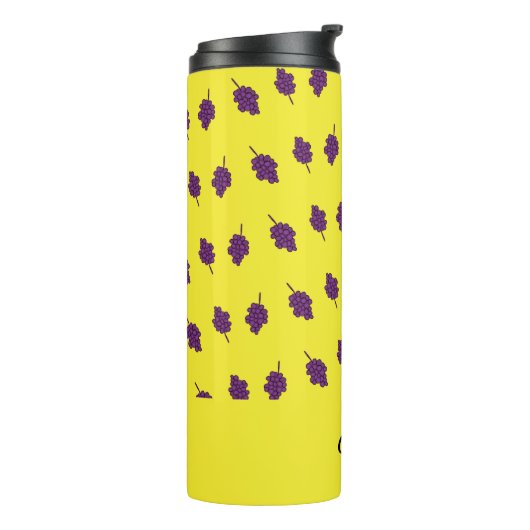 Paarse druiven gepersonaliseerd geel thermosbeker (Gedraaid links)