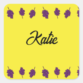 Paarse druiven gepersonaliseerd geel vierkante sticker
