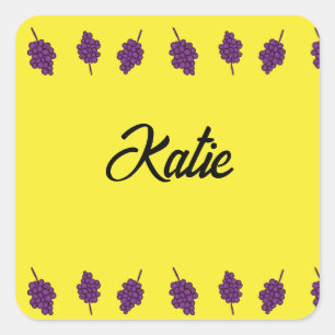 Paarse druiven gepersonaliseerd geel vierkante sticker
