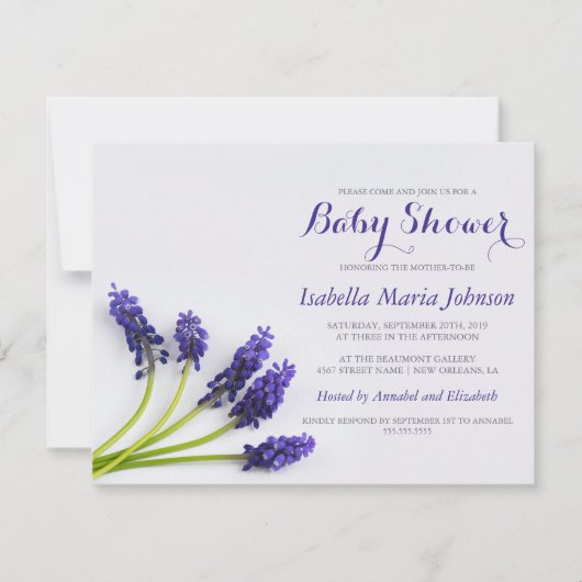 Paarse druiven-hyacinth | Florence-Baby shower Kaart (Voorkant)