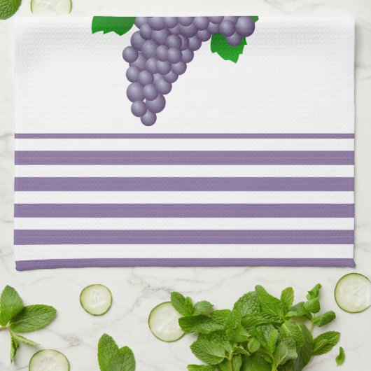 Paarse druiven met Stripes Kitchen Handdoeken (Gevouwen)