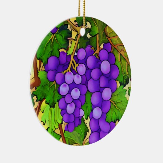 Paarse druiven op de Grapevine Keramisch Ornament (Rechts)