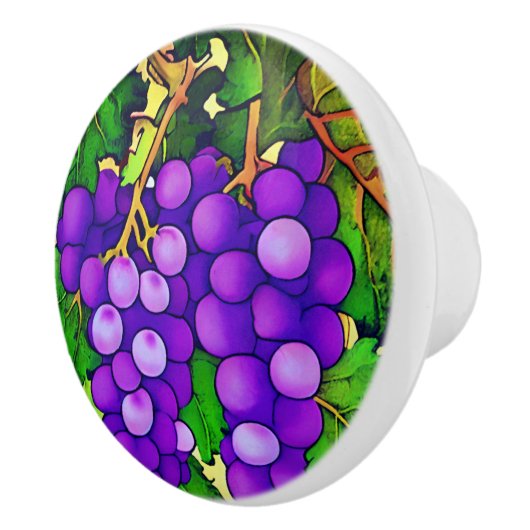 Paarse druiven op de Grapevine Keramische Knop (Rechts)