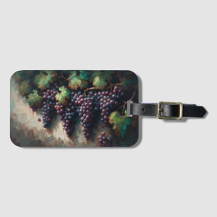 Paarse druiven op de wijnstok olieverfschilderij bagagelabel