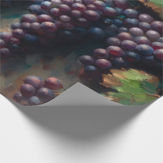 Paarse druiven op de wijnstok olieverfschilderij cadeaupapier (Hoek)