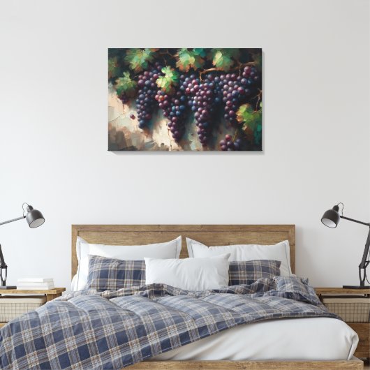 Paarse druiven op de wijnstok olieverfschilderij canvas afdruk (Insitu (Slaapkamer))