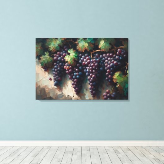 Paarse druiven op de wijnstok olieverfschilderij canvas afdruk (Insitu (Houten vloer))