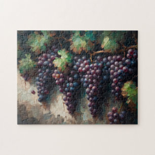 Paarse druiven op de wijnstok olieverfschilderij legpuzzel