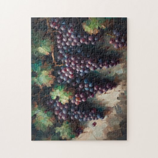 Paarse druiven op de wijnstok olieverfschilderij legpuzzel (Verticaal)