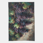 Paarse druiven op de wijnstok olieverfschilderij theedoek (Verticaal)