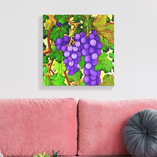 Paarse druiven op een wijnstok canvas afdruk (Insitu (Woonkamer))