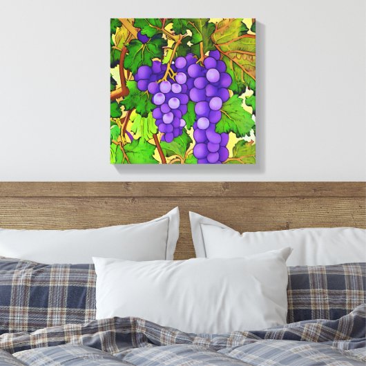 Paarse druiven op een wijnstok canvas afdruk (Insitu (Slaapkamer))