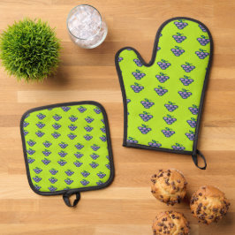 Paarse druiven op groen ovenwant & pannenlap set
