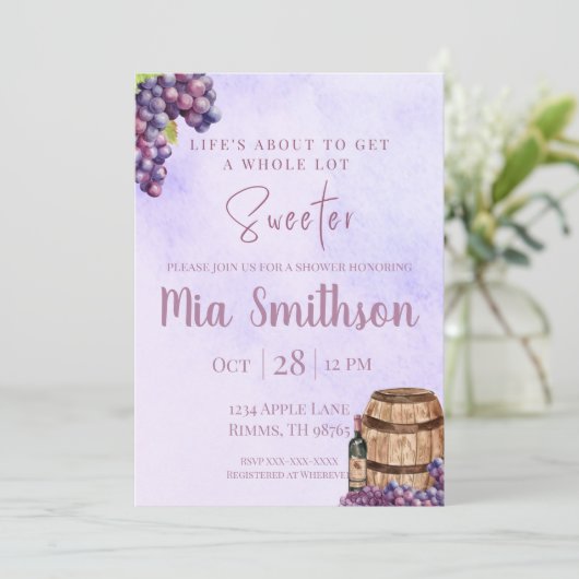 Paarse Druiven Themaparty Uitnodiging voor de Brui (Staand voorkant)