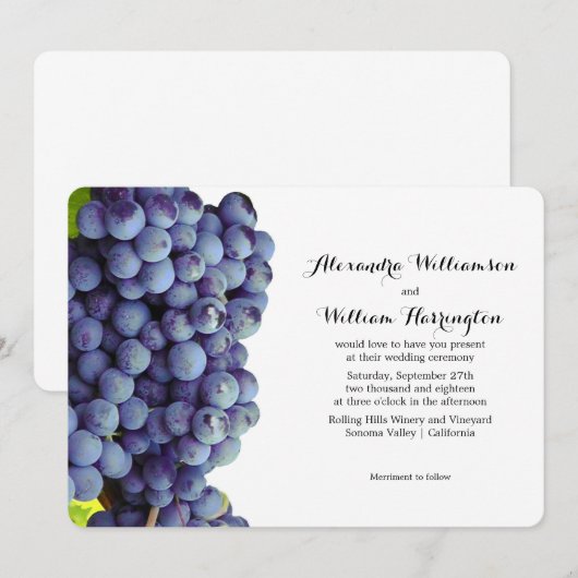 Paarse druiven Winery Vineyard Wedding Invitations Kaart (Voorkant / Achterkant)