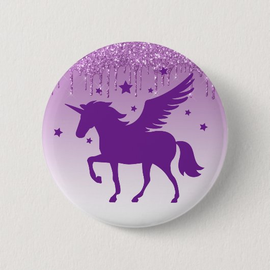 Paarse druppelaar Glitter Magical Paars Unicorn Ronde Button 5,7 Cm (Voorkant)