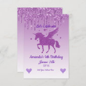 Paarse druppelaar Glitter Unicorn Kaart (Voorkant / Achterkant)