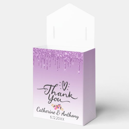 Paarse druppelflank bedankt bedankdoosjes (Geopend)