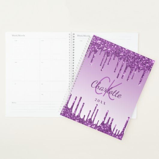 Paarse druppels violet monogram 2026 planner (Display)