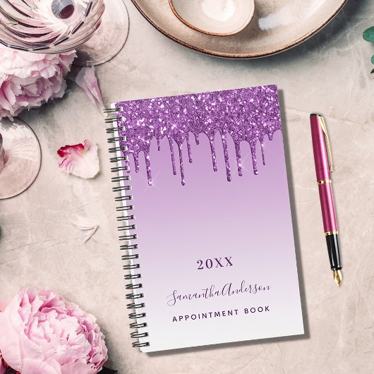 Paarse druppels violet monogram naam 2025 planner