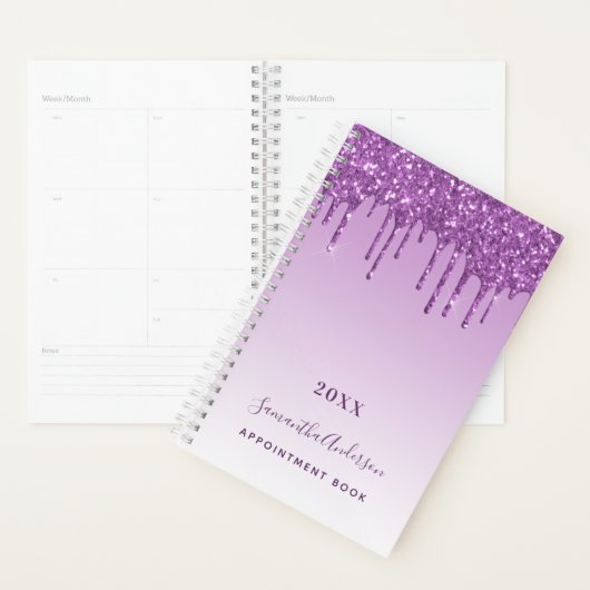 Paarse druppels violet monogram naam 2025 planner (Display)