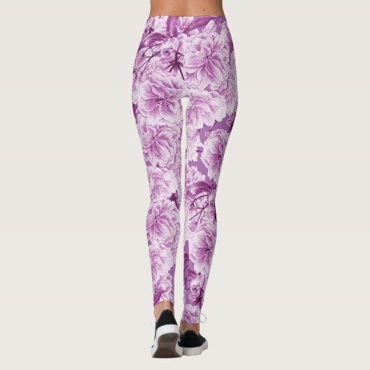 Paarse dubbele bloesem bloem leggings (Achterkant)