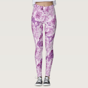 Paarse dubbele bloesem bloem leggings