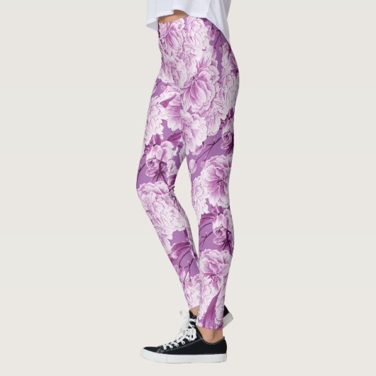 Paarse dubbele bloesem bloem leggings (Links)