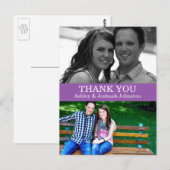 Paarse Dubbele Foto Dank u Wedding Post Kaarten (Voorkant / Achterkant)