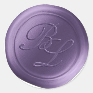 Paarse Dubbele Monogram Faux Wax Seal Stickers