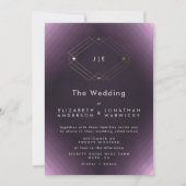 Paarse dubbele monogram Geometric Gold Wedding Kaart (Voorkant)