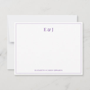 Paarse dubbele rand elegante koppel monogram notitiekaartje