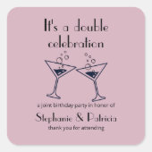 Paarse Dubbele Verjaardag Vierkante Sticker (Voorkant)