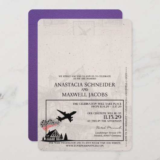 Paarse Duitsland Passport Wedding Kaart (Voorkant / Achterkant)
