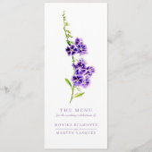 Paarse duranta sky waterverf bruiloft menu (Voorkant)