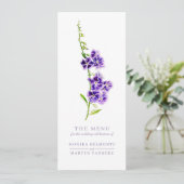 Paarse duranta sky waterverf bruiloft menu (Staand voorkant)
