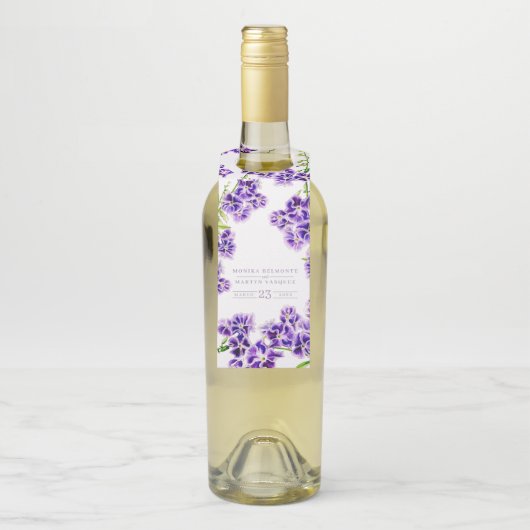 Paarse duranta waterverf bloembruiloft flessenhanger (Op fles)