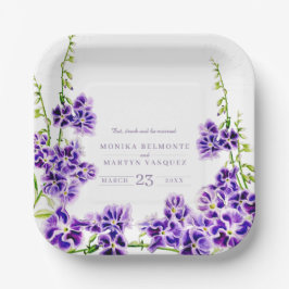 Paarse duranta waterverf bloembruiloft papieren bordje