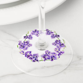 Paarse Duranta waterverf kunstbloem Wijnglaslabel