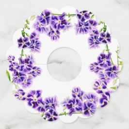 Paarse Duranta waterverf kunstbloem Wijnglaslabel