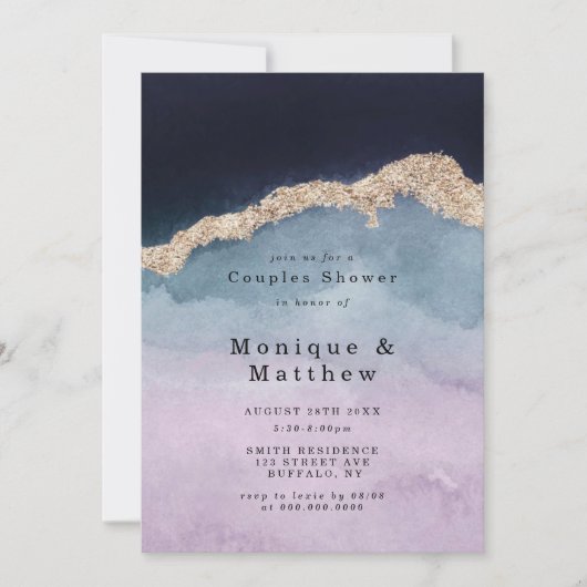 Paarse Dusty Blue Agate Couple Shower Invitations (Voorkant)