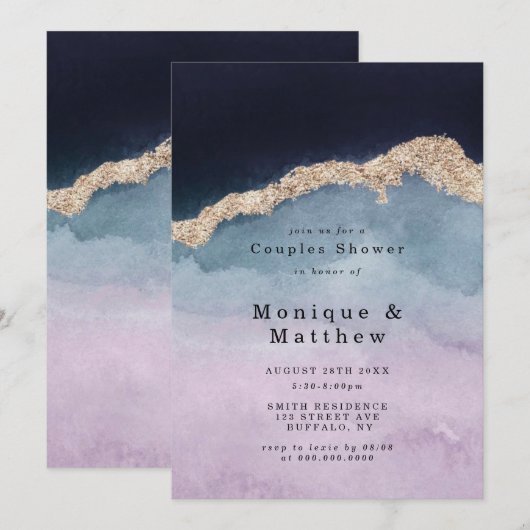 Paarse Dusty Blue Agate Couple Shower Invitations (Voorkant / Achterkant)