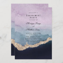 Paarse Dusty Blue Agate Gold Engagement Party Kaart