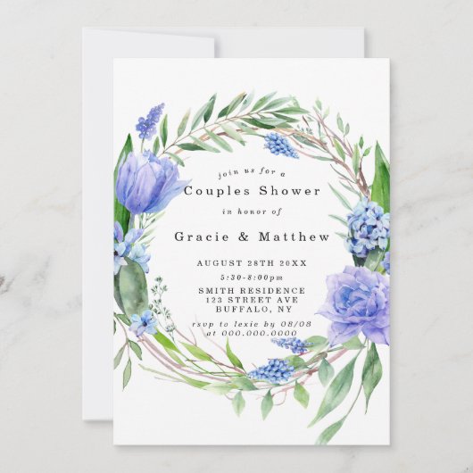 Paarse Dusty Blue Hyacinth Couples Shower Invites (Voorkant)