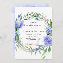 Paarse Dusty Blue Hyacinth Couples Shower Invites