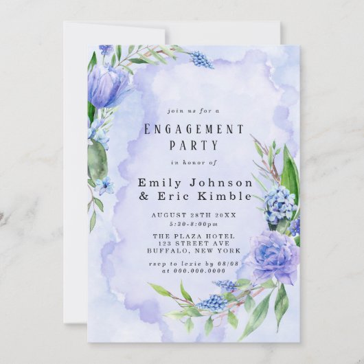 Paarse Dusty Blue Hyacinth Peony Engagement Party Kaart (Voorkant)