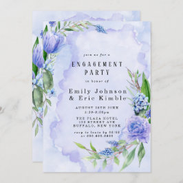 Paarse Dusty Blue Hyacinth Peony Engagement Party Kaart