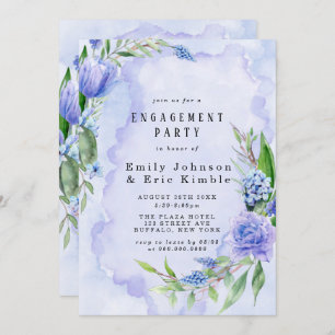 Paarse Dusty Blue Hyacinth Peony Engagement Party Kaart